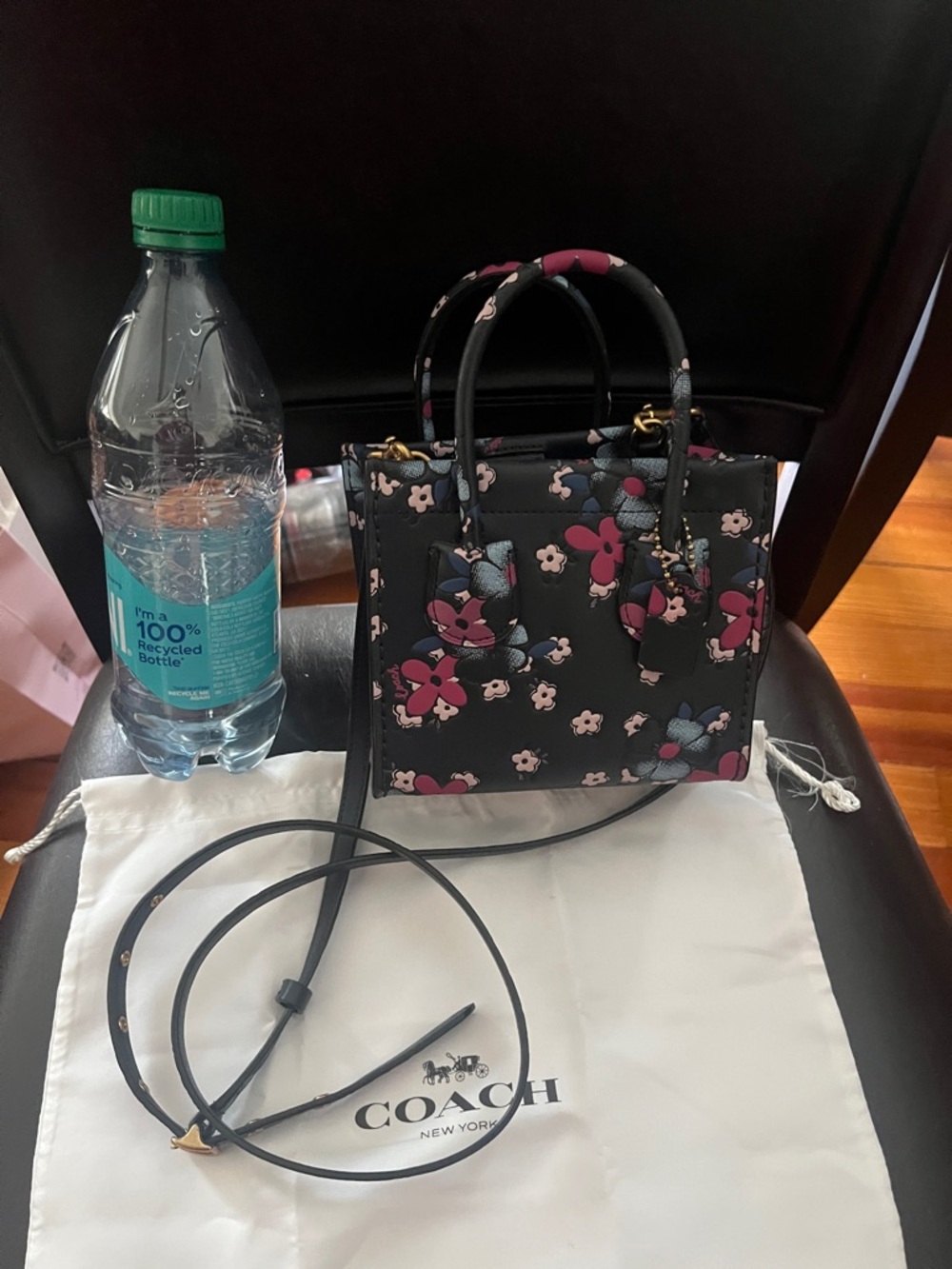 Coach Navy Mini Tote with Pink and Cream Floral Print
